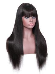 13x4 Transparent Lace Straight Hair With Bang 150% Density Pre Plucked Lace Front Wig