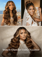 360 HD Lace Pre-plucked Luxury Raw Virgin Hair Caramel Brown With Money Piece Highlights Body Wave Wig