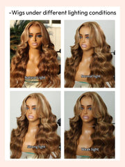 Byebye Knots 7x5 Glueless Lace Honey Blonde Body Wave Wig With Bleached Clean Knots 180% Density