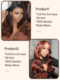 Petaluxe [2 wigs=$319] Both 22" 7x5 Lace Bye Bye Knots Balayage Highlight Body Wave and Reddish Brown Wig