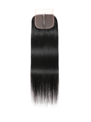 Straight Hair 4 Bundles with T Part Lace Closure Middle Part Closure,Natural Black 100% Virgin Hair