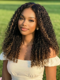 Petaluxe EasiContour? V Part Black to Chestnut Brown Jerry Curly Drawstring Wig & 7x5 Bye Bye Slip? Glueless Lace Burmese Curly With Finger Coil Ends Wig