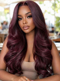 Petaluxe 7x5 Bye Bye Slip? Lace Plum Red Body Wave Glueless Wig with Invisi Drawstring