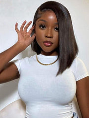 Hair Short Straight Transparent Lace Frontal Bob Wig With Baby Hairs Along The Hairline 100% Human Hair Without Bangs
