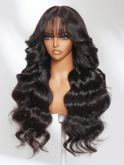 Bye-Bye Knots? 7x5 Lace Wig Fluffy Natural Loose Wave Curtain Bangs Wig 180% Density
