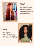 Petaluxe 2 Wigs $119 for Glueless V Part Wig 16" And 7x5 Bye Bye Knots Reddish Brown Yaki Straight Wig