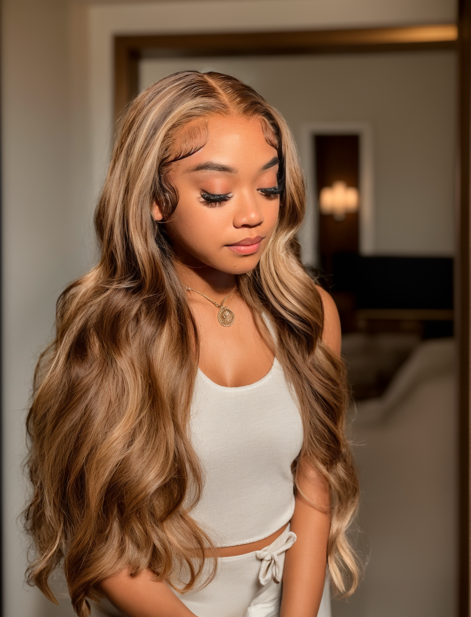 200% Density 6x4.5 Pre Cut Lace Body Wave Lace Wig Glueless Honey Blonde Put On And Go Wig