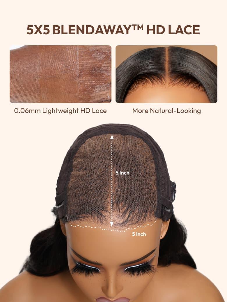 5x5 HD BlendAway Lace Closure Black Glueless Jerry Curly Human Hair Wig