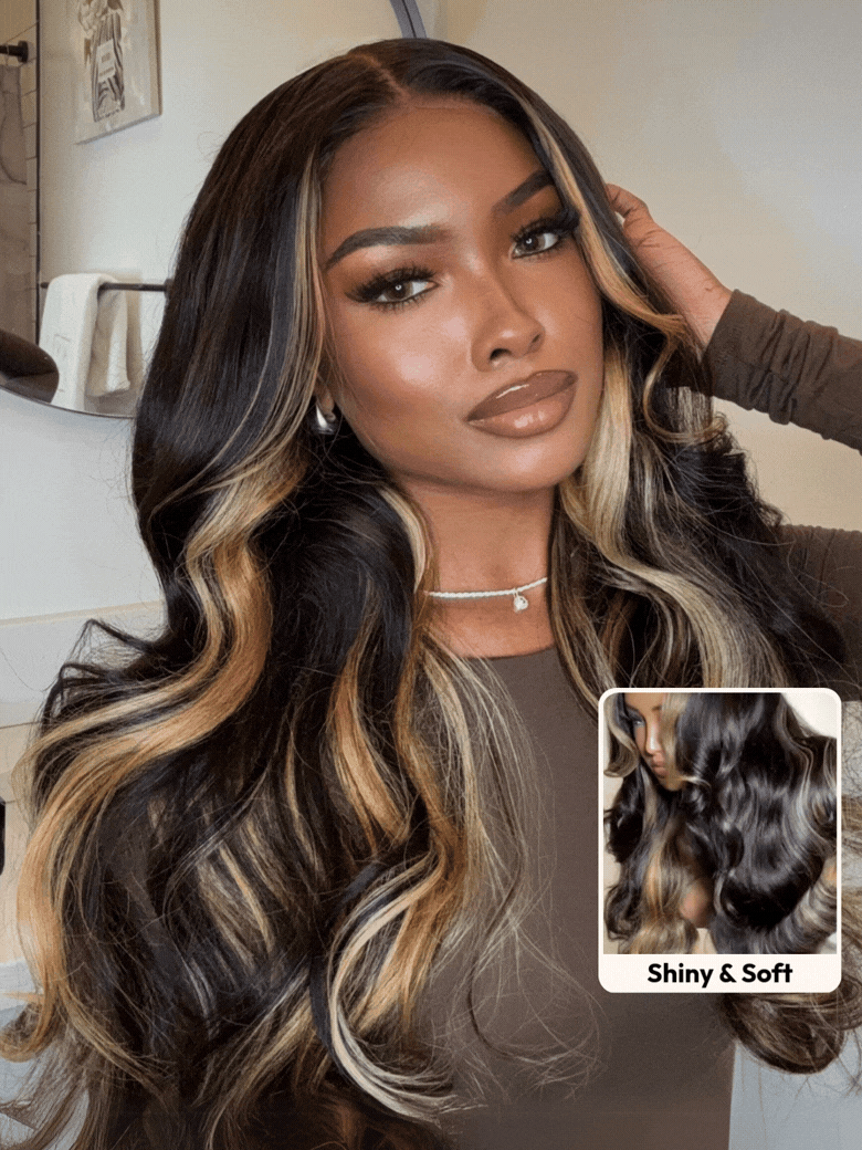 Bye-Bye Knots Wig 7x5 Lace Loose Wave Butterscotch Highlights Brown Wig 150% Density