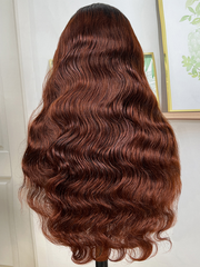 Beginner Friendly Hollow Rose V Part Wig No Glue Throw On & Go Red Brown Body Wave Wig With Dark Roots Flash Deal