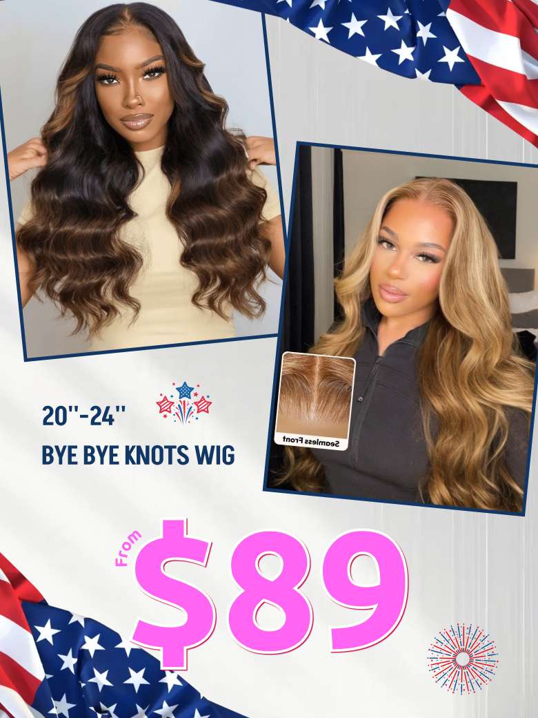 [20''-24''] Bye-Bye Knots Wig Pre-Cut 7x5 Glueless Lace Honey Blonde Body Wave Wig & Loose Wave Wig