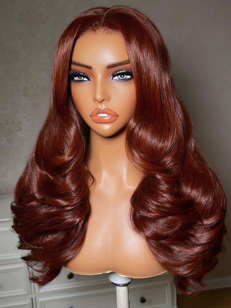 7x5 Bye Bye Slip? Lace Reddish Brown Voluminous Layered Blowout Soft Body Wave Wig