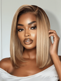 Petaluxe 7x5 Bye-Bye Knots Lace Blonde with Brown Roots Side Part Blunt Bob Wig