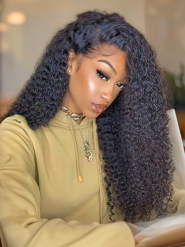 13x4 Transparent Lace Front Kinky Curly Human Hair Wigs Pre Plucked With Baby Hair
