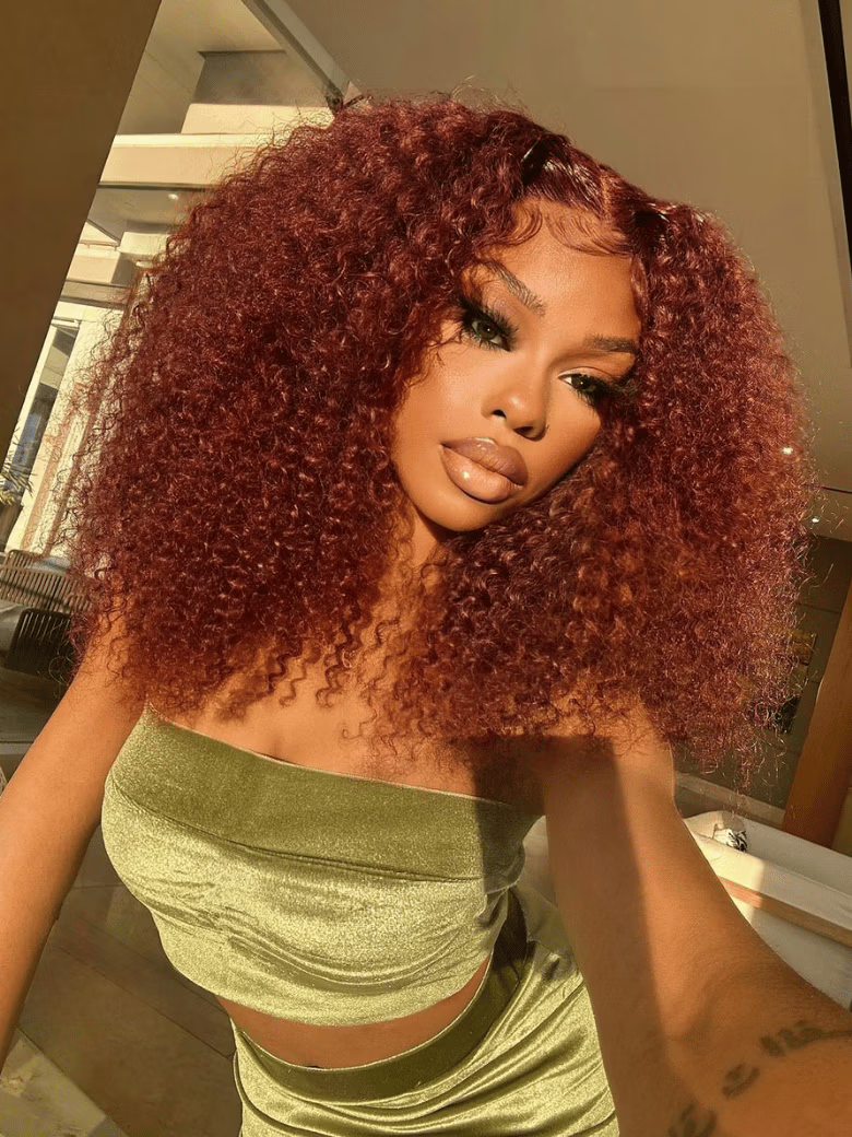 [All 24 Inch] 150%-200% Density 7x5 Pre-Cut Lace Bye Bye Knots Reddish Brown Kinky Curly Bleached Knots Wig