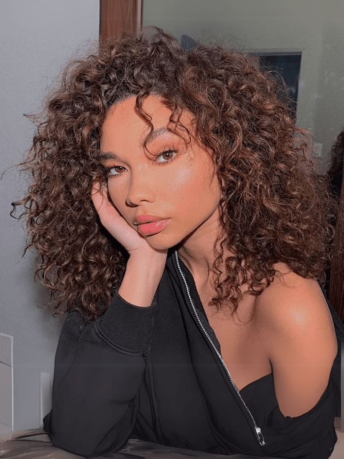 Petaluxe Glueless Chocolate Brown With Auburn Highlights Loose Wave Wig Machine Made Wig