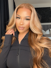 7x5 ByeBye Knots Wig Glueless Lace Honey Blonde 3D Body Wave Wig With Bleached Clean Knots
