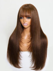 2x4 Lace Closure Yaki Straight Bob Wig with Chinese Bangs 150% Density