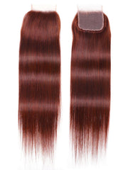 Dark Auburn Straight Remy Human Hair 3 Bundles With Closure Deal