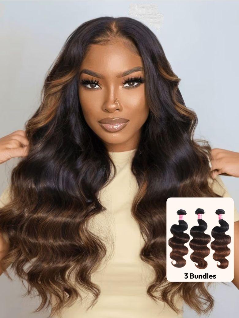 Chestnut Brown Ombre 3 Pcs Body Wave Human Hair Bundles
