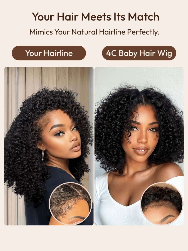 7x5 Lace Bye Bye Knots Glueless Wig Black Kinky Curly Wig With 4C Baby Hair 150% Density Drawstring Wig