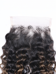 4x4 Lace Closure With 3 Bundles Jerry Curly #FB30 Brown Balayage Color