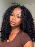 Petaluxe InvisiBlend? V Part Curly Texture Drawstring Human Hair Wig With Finger Coil Ends