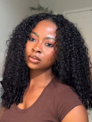 [Dropped $50-$150] InvisiBlend? V Part Curly Texture Drawstring Human Hair Wig With Finger Coil Ends