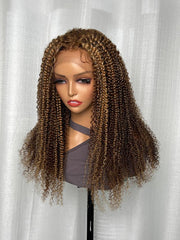 Honey Blonde Sun Kissed Highlights 13x4 Transparent Lace Front Kinky Curly Wig 150% Density