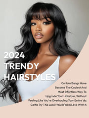 13x4 Pre-Everything? Lace Frontal Black Fluffy Natural Loose Wave Curtain Bangs Wig 150% Bouncy Volume