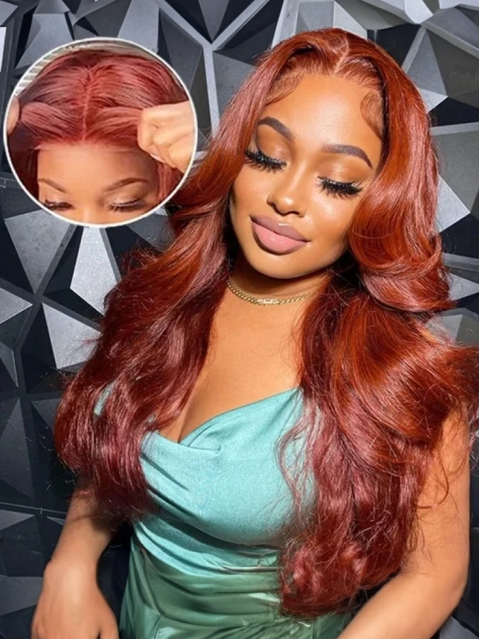 Petaluxe ByeBye Knots 7x5 Lace Loose Wave Red Orange Highlights Wig with Face Framing Layers 150% Density