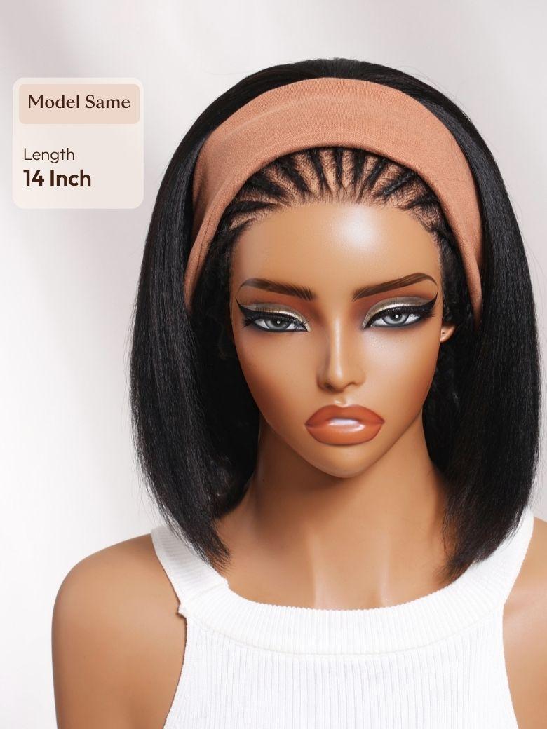 Flip Over Half Wig Natural Black Yaki Straight Bob Wig