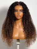 Petaluxe 7x5 Bye Bye Slip? Glueless Lace Dark Brown to Caramel Ombre with Dark Roots Jerry Curly Wig with Spiral Curls