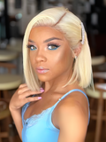 Petaluxe Hair 613 Blonde Short Layered 13x4 Lace Front Human Hair Bob Wig