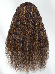 Bye-Bye Knots? 7x5 Lace Dark Toffee Brown with Auburn Highlights Water Wave Wig with Invisi Drawstring