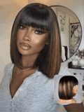 Petaluxe Timeless & Chic Style Balayage Highlights 4x2 Lace Bob Wig with Bang 150% Density