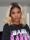 Petaluxe 613 Blonde Loose Wave Bob Wig With Dark Roots 13x4 Lace Front