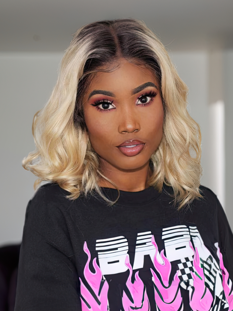 613 Blonde Loose Wave Bob Wig With Dark Roots 13x4 Lace Front