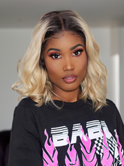 613 Blonde Loose Wave Bob Wig With Dark Roots 13x4 Lace Front