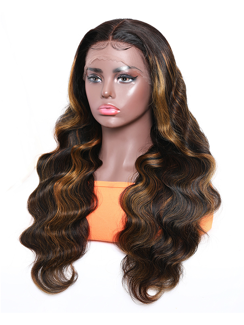 Highlight Balayage #FB30 Body Wave Lace Front T Part Wig Shadow Root Blonde Highlight Human Hair Wigs With Baby Hair