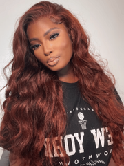 Reddish Brown Put On And Go 4x4 Body Wave Wig Glueless Pre Cut Lace Quick & Easy With Breathable Cap Air Wig