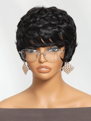 Short Pixie Cut Human Hair Glueless Wig With Wispy Bangs