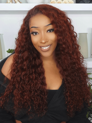 Bye-Bye Knots Wig 7x5 Lace Reddish Brown And Natural Color Water Wave Wig