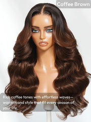 13x4 Pre-Everything? Lace Frontal Auburn Brown Loose Wave Wig with Invisi Drawstring & Face Framing Layers 150% Density