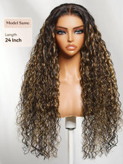 7x5 Bye Bye Slip? Lace Golden Blonde Balayage Highlights Water Wave Glueless Wig