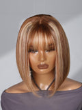 Petaluxe 4x0.75 Lace Part Honey Blonde Highlights Straight Bob Wig With Wispy Bangs