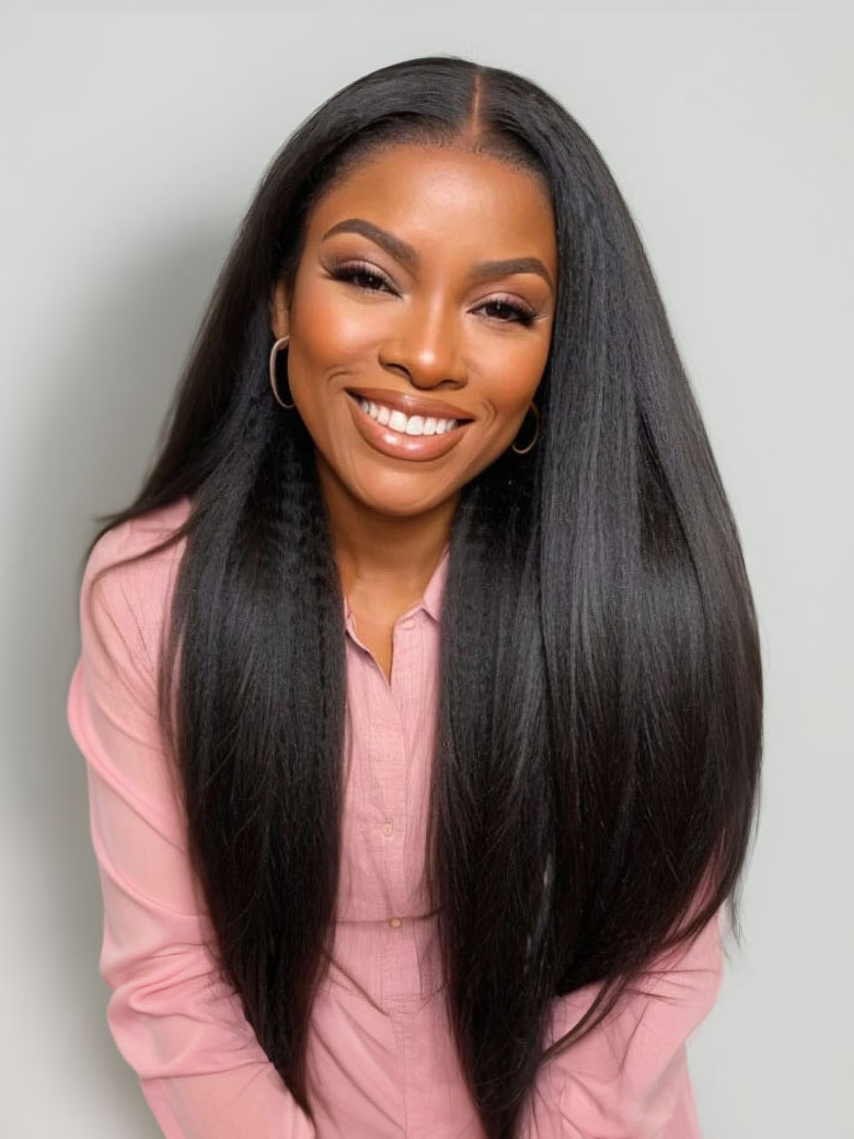 Pre Plucked 4x0.75 Lace Kinky Straight Human Hair Wig Natural Wig 150% Density