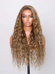 Put On And Go 6x4.5 Pre-cut Lace Ombre Brown Water Wave Wig