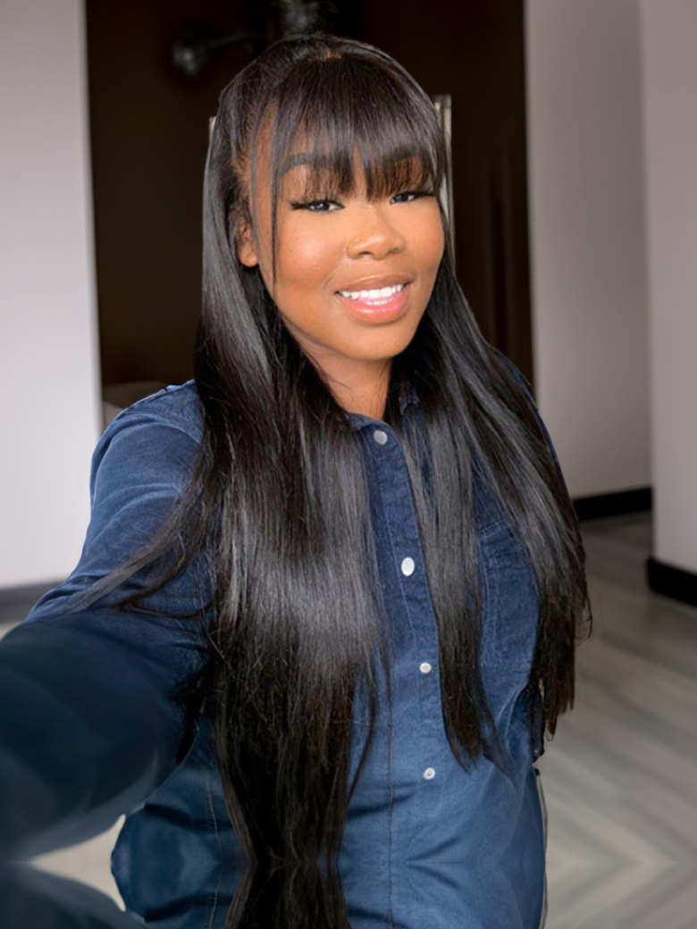Straight Hair With Bang 13x4 Pre Plucked Lace Front Wig