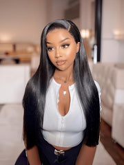 180% Density 5x5 HD Pre Cut Lace Put On And Go Glueless Straight Black Human Hair Wig